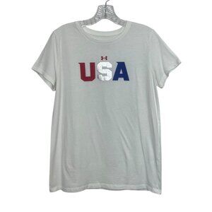 Under Armour USA Graphic Tshirt Womens Medium White Blue Red Patriotic